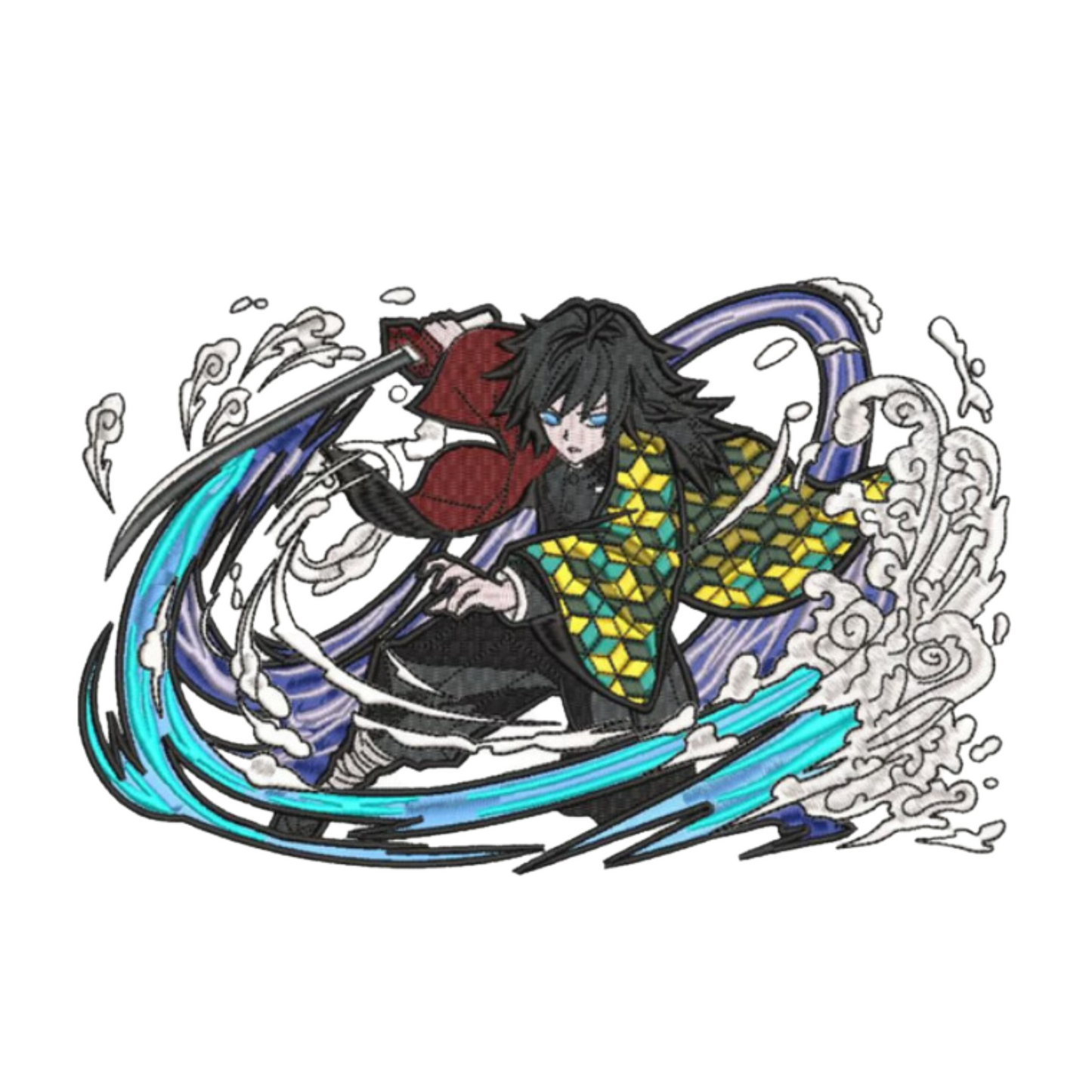 Giyu Tomioka custom - Hoodie noir taille XL - Demon Slayer - Broderie