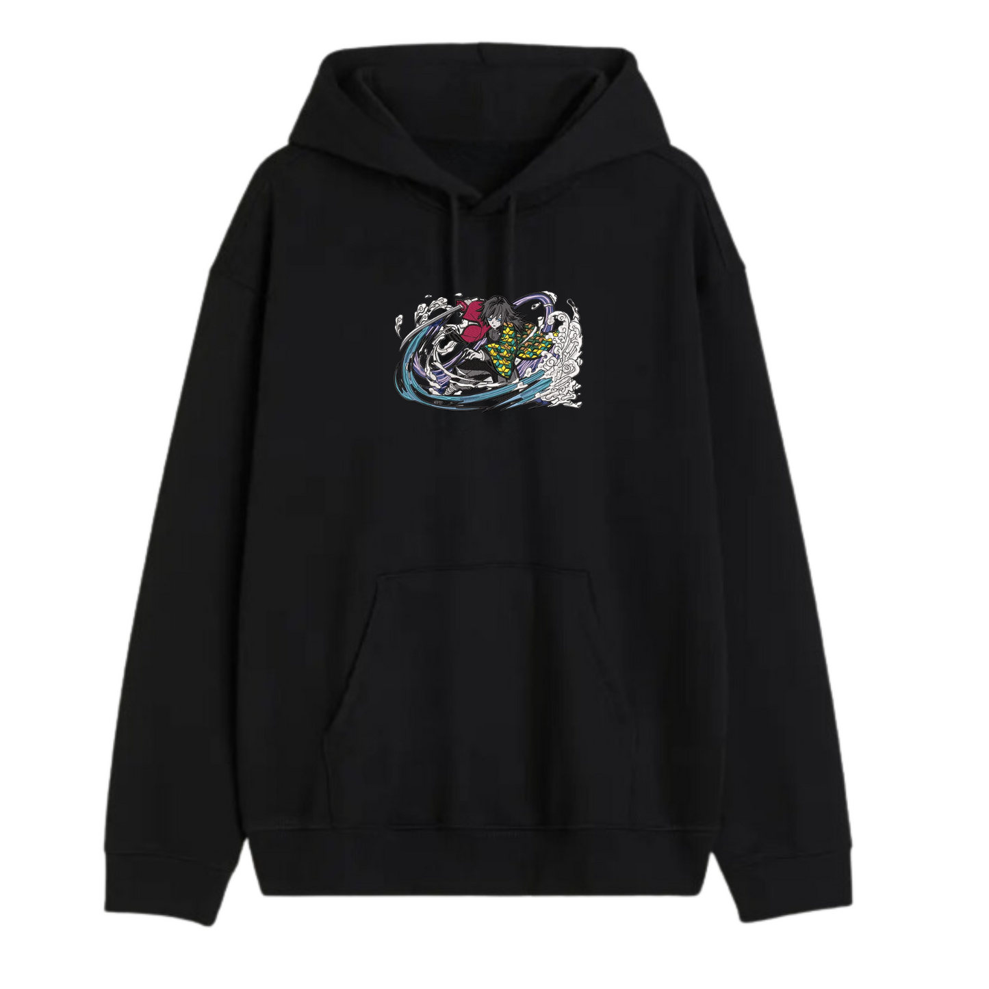 Giyu Tomioka custom - Hoodie noir taille XL - Demon Slayer - Broderie