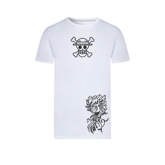 Luffy Custom - Double broderie - T-shirt - L - Blanc